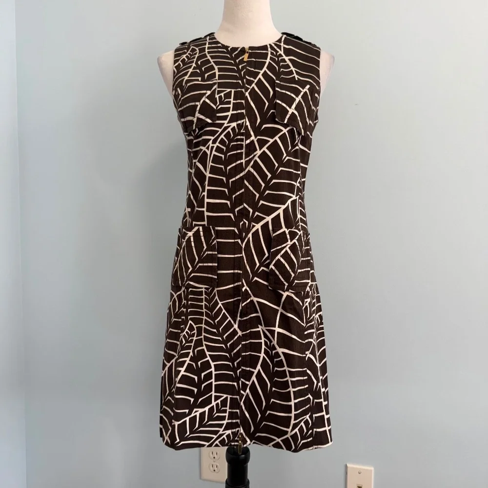 Tory Burch Sleeveless Front Zipper Brown Cotton Dress Size 4